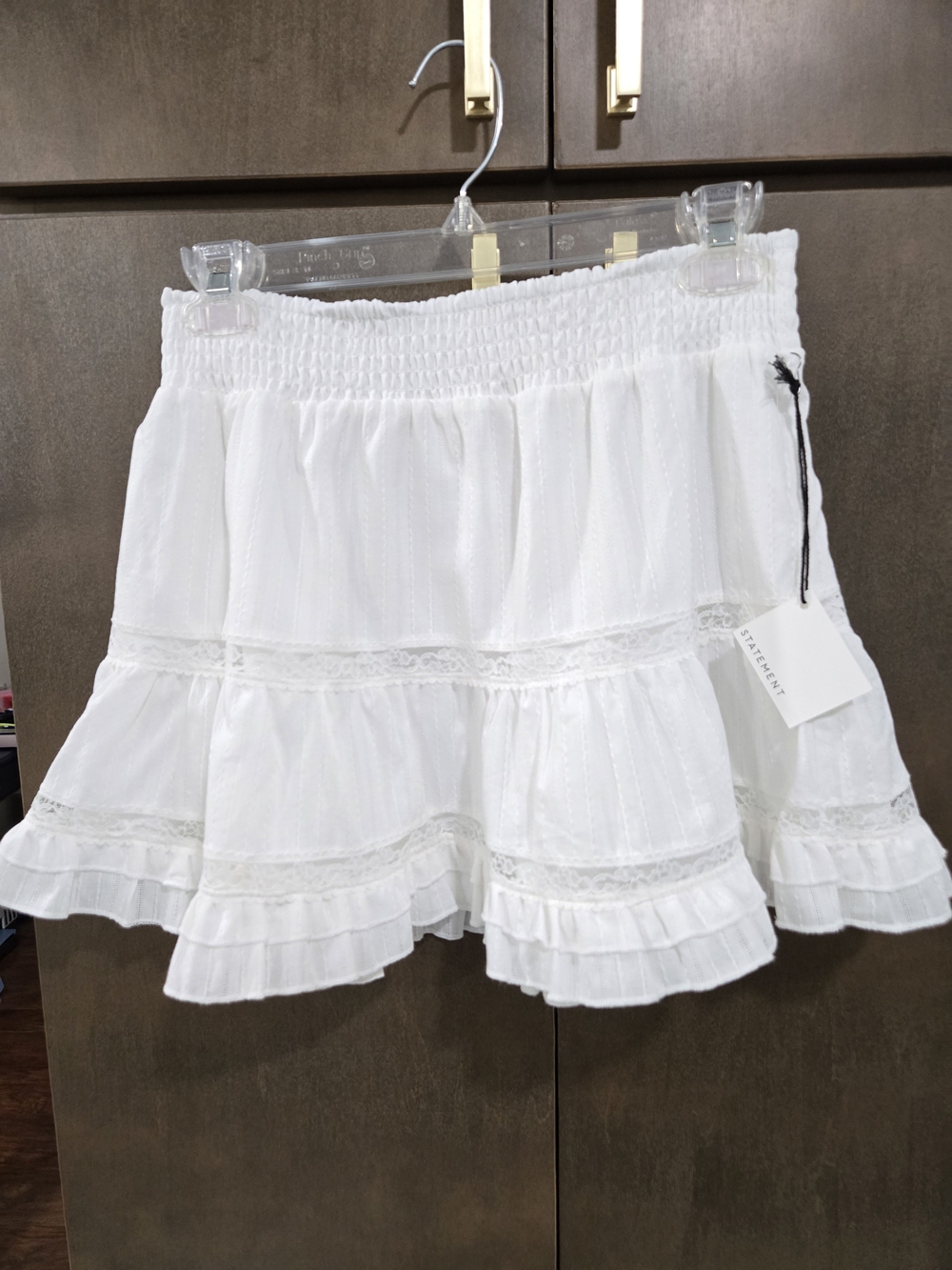 White Tiered Mini Skirt with Smocked Waist by Staud